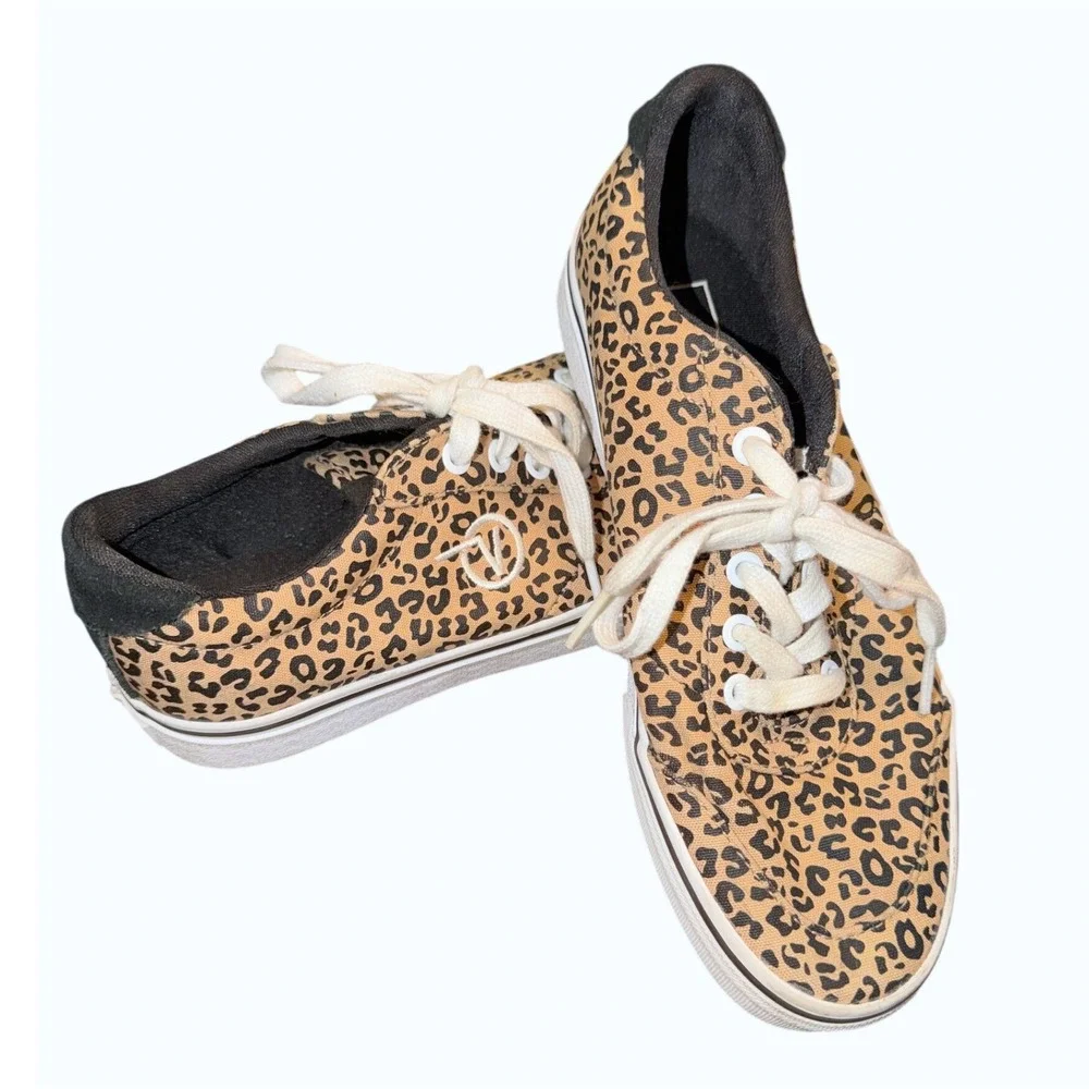Vans Animal Print Sneakers Women Sz 8 Tan Black Low Top Canvas Skate Shoes Y2K